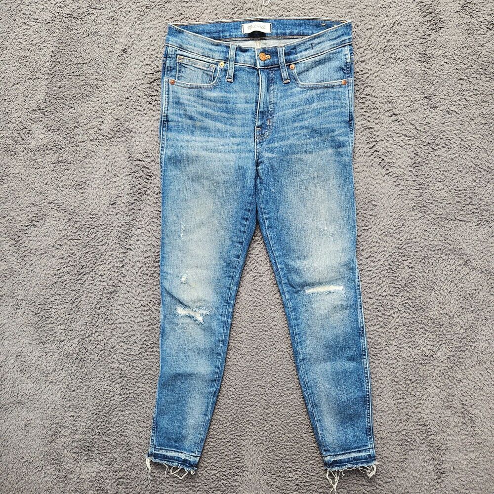 Madewell Jeans Women Size 27 Blue Denim 9" High-Rise Skinny Fringe Hem‎
